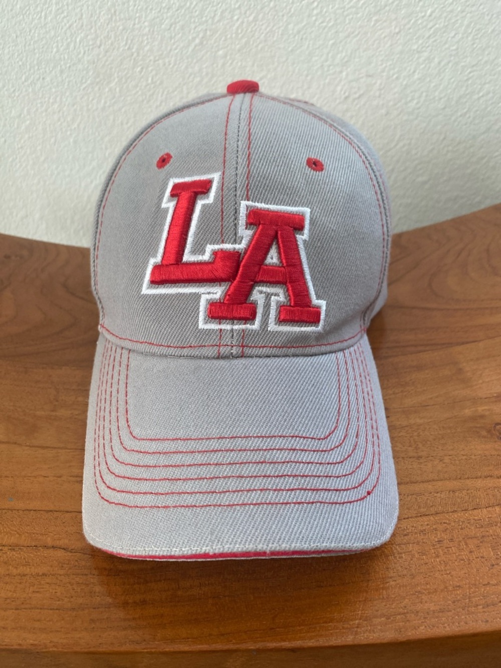 LA Dodgers Gray Acrylic Baseball Strap back Cap with Red Embroidered Accent